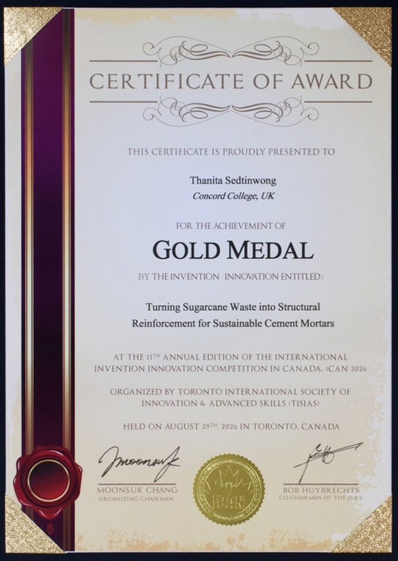 Gold Medal certificate of award presented to Thanita Sedtinwong, iCAN 2026
