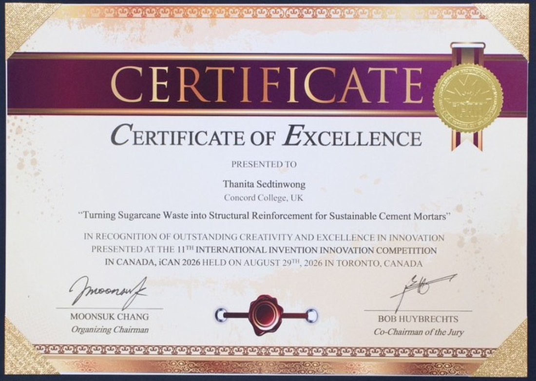 Certificate of Excellence presented to Thanita Sedtinwong, iCAN 2026
