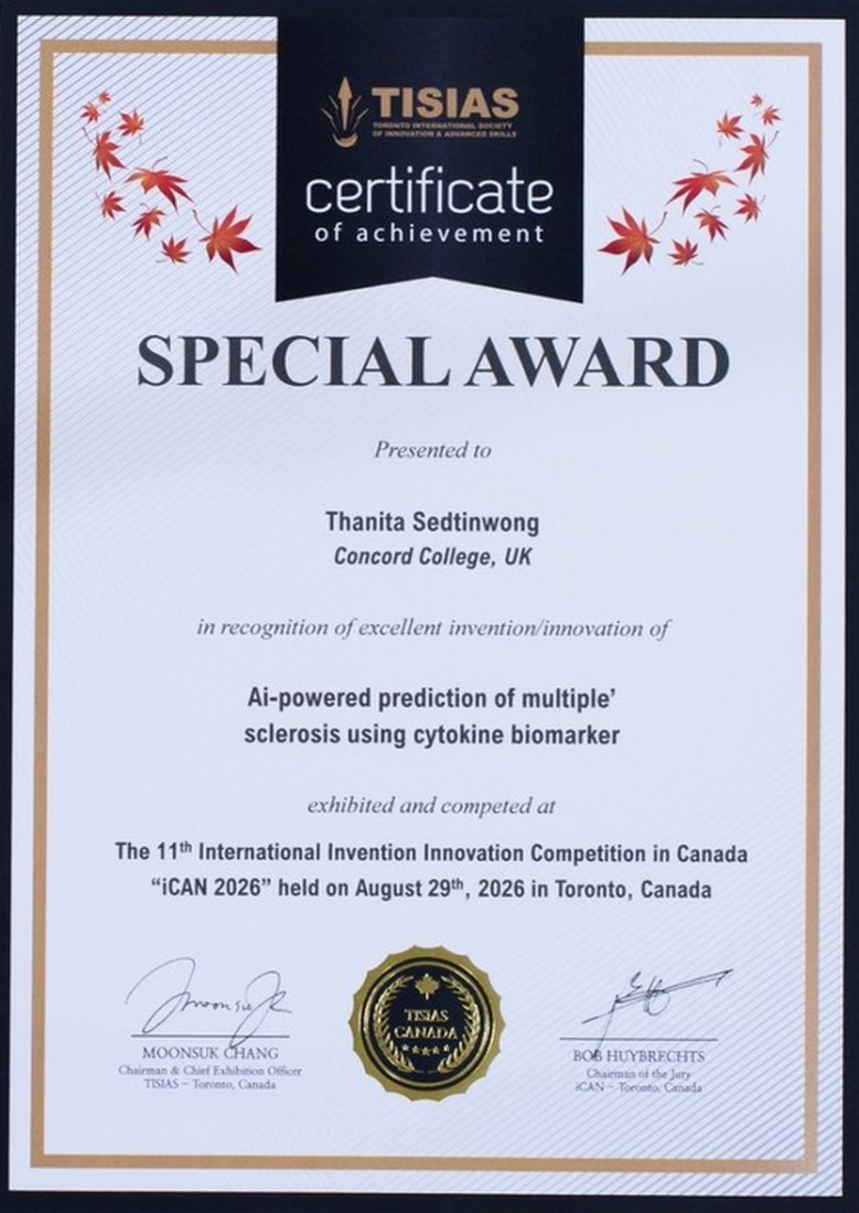TISIAS Special Award certificate of achievement presented to Thanita Sedtinwong