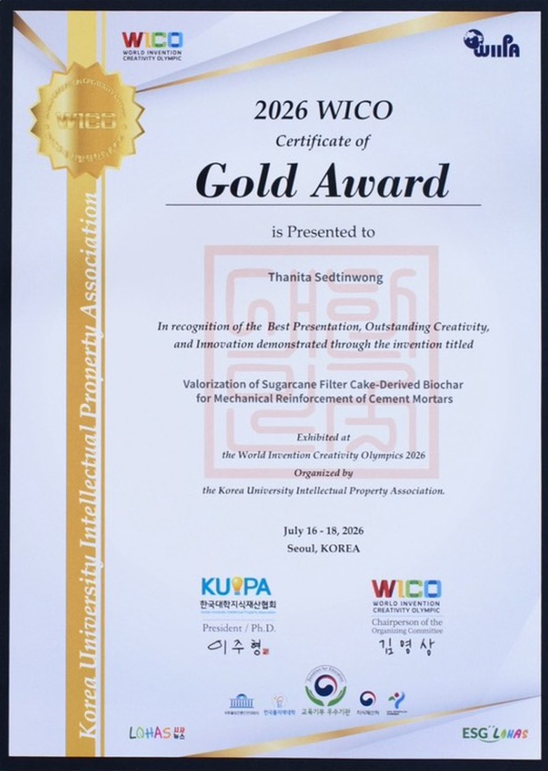 2026 WICO Certificate of Gold Award presented to Thanita Sedtinwong